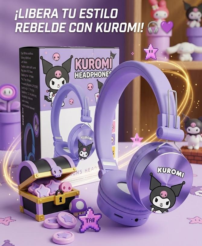 Auricular Kuromi Rebel: Estilo único, atrevido y muy cool. 💀💜