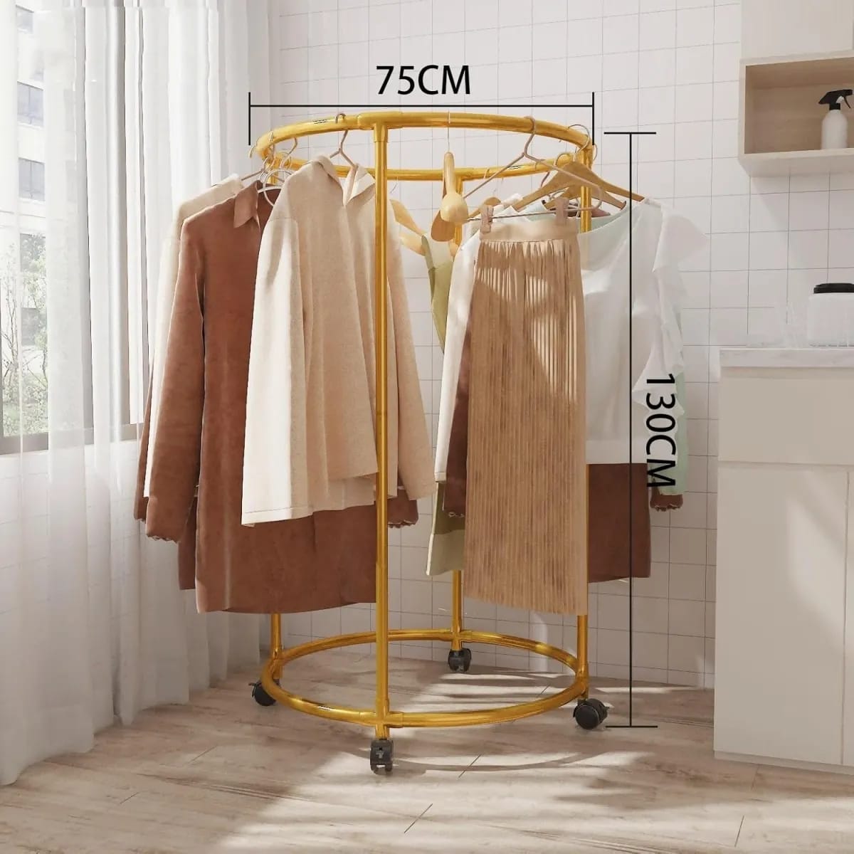 Perchero Circular con Ruedas y Soporte Gold ✨🧥