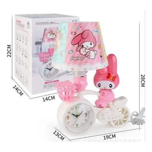 Lámpara de Mesa Multifuncional "My Melody en Bicicleta" con Reloj y Cesta 🎀🚲⏰