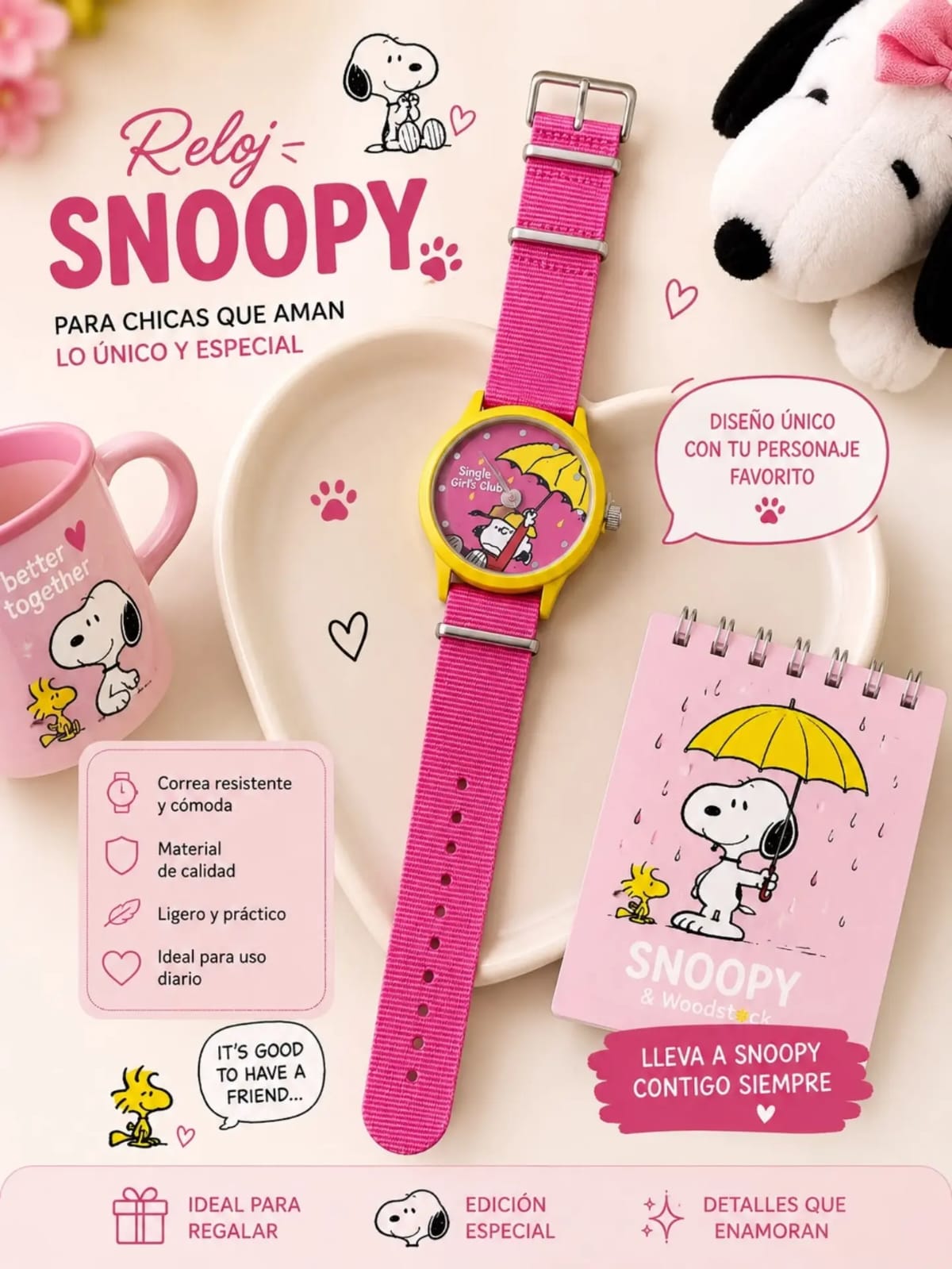 Reloj Snoopy Rosa - Single Girls Club☔💖
