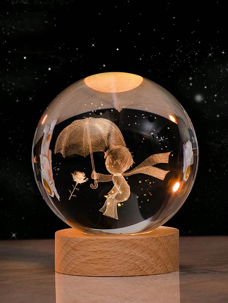 Lámpara de Cristal 3D El Principito y la Rosa 🔮💡