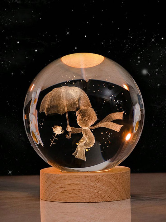 Lámpara de Cristal 3D El Principito y la Rosa 🔮💡