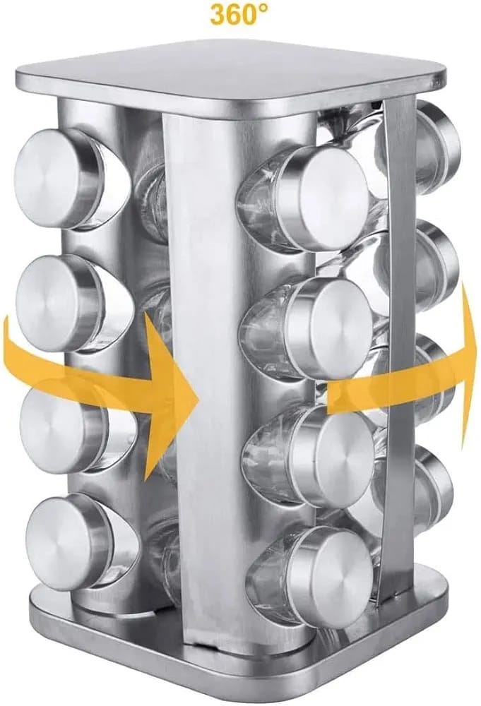 Especiero Giratorio de Acero Inoxidable – Capacidad Máxima (16 Piezas)