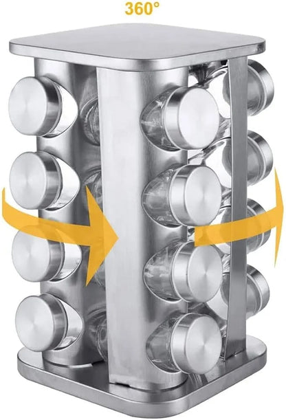 Especiero Giratorio de Acero Inoxidable – Capacidad Máxima (16 Piezas)