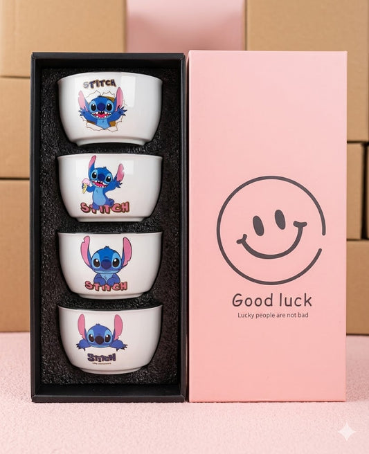 Set de 4 Mini Bowls de Cerámica Stitch – Edición Especial Good Luck 🍀💙