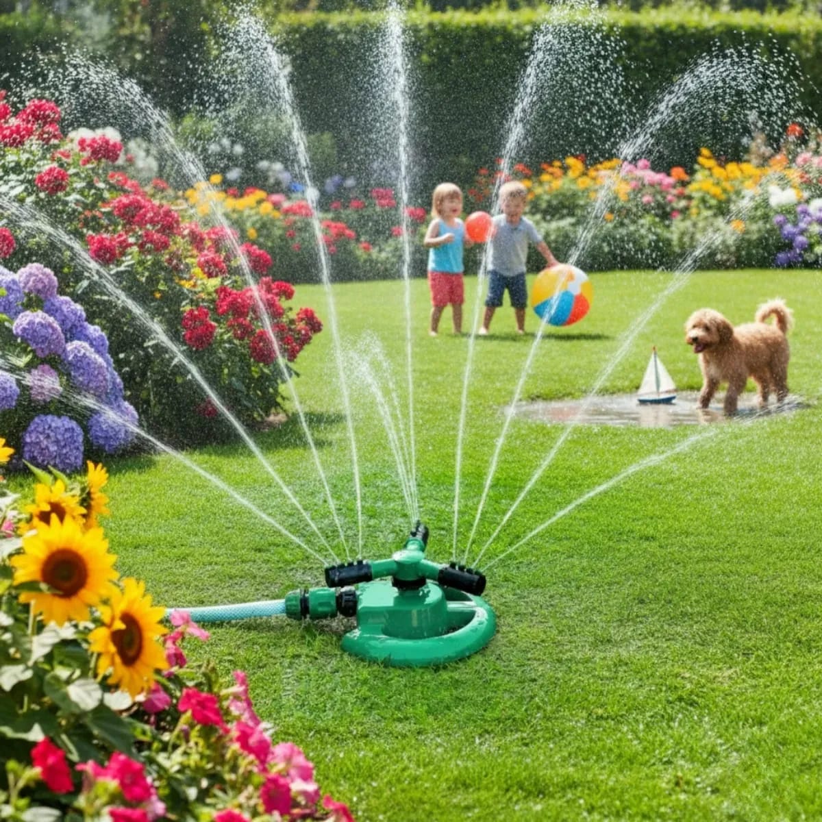 💦 Aspersor Giratorio 360° – El Aliado Perfecto para un Jardín Radiante