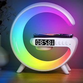 Lámpara Inteligente "G" – Carga Inalámbrica, Reloj y Sonido Premium