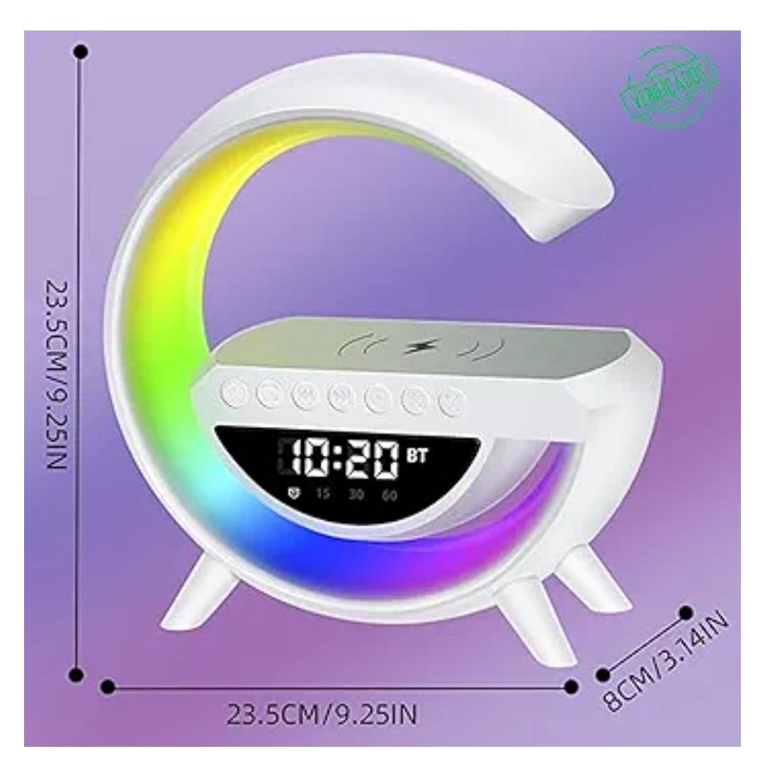 Lámpara Inteligente "G" – Carga Inalámbrica, Reloj y Sonido Premium