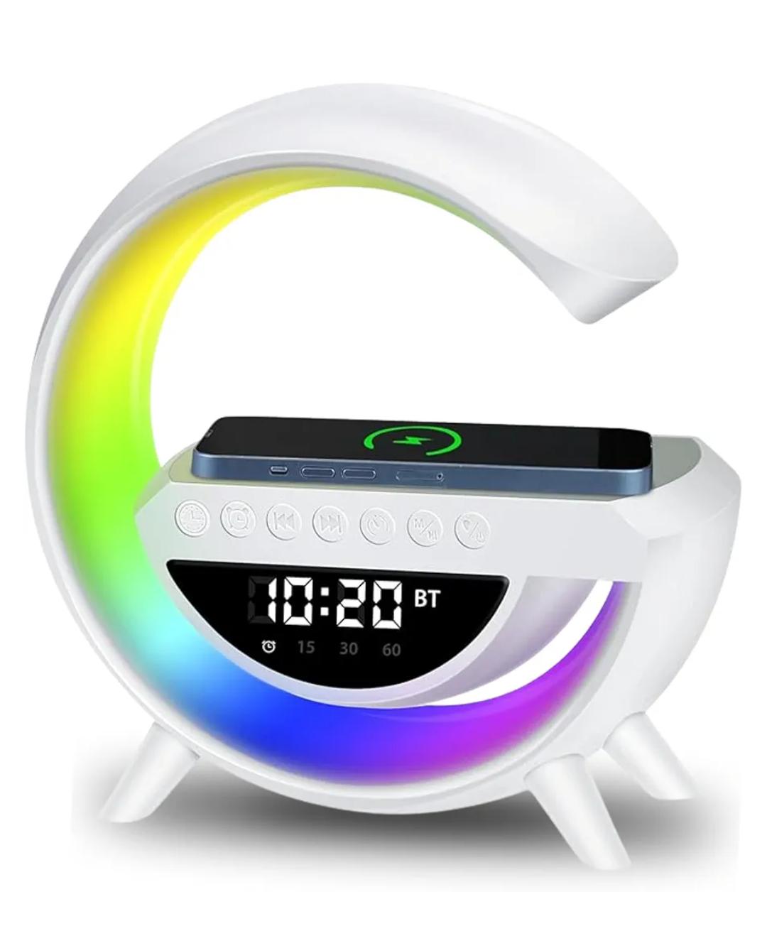 Lámpara Inteligente "G" – Carga Inalámbrica, Reloj y Sonido Premium