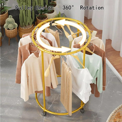 Perchero Circular con Ruedas y Soporte Gold ✨🧥