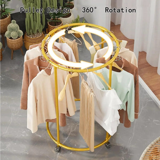Perchero Circular con Ruedas y Soporte Gold ✨🧥