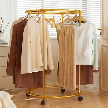 Perchero Circular con Ruedas y Soporte Gold ✨🧥
