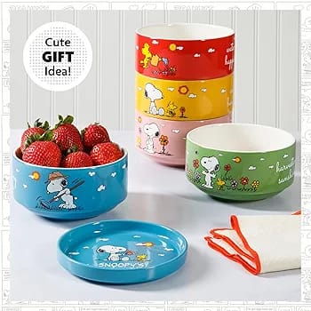 Set de Bowls Multicolores con Platos - Edición Snoopy☕