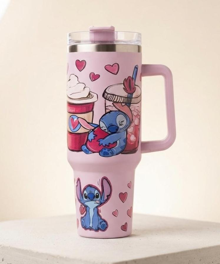☕ Vaso Térmico de Stitch con Detalles Rosa