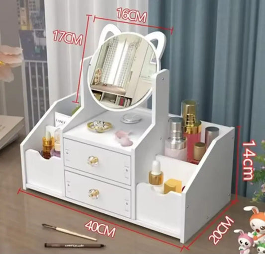 🪞 Organizador de Maquillaje con Espejo Estilo Orejitas de Gato 🐱