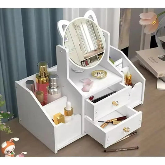 🪞 Organizador de Maquillaje con Espejo Estilo Orejitas de Gato 🐱