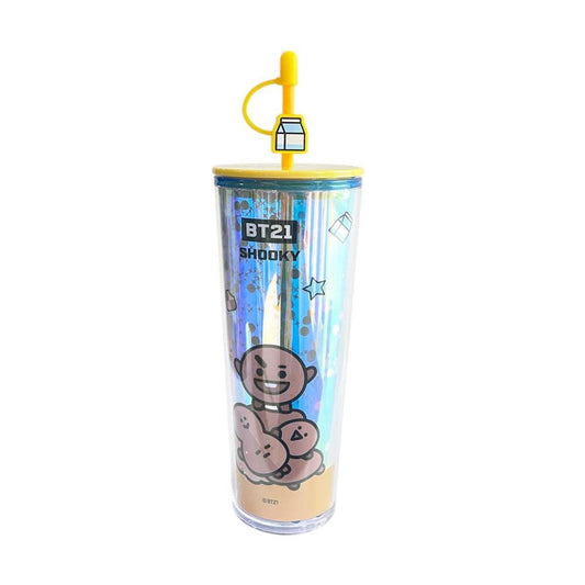 Vaso Holográfico BT21 "Shooky" con Popote y Cover Silicone 🍪800ML