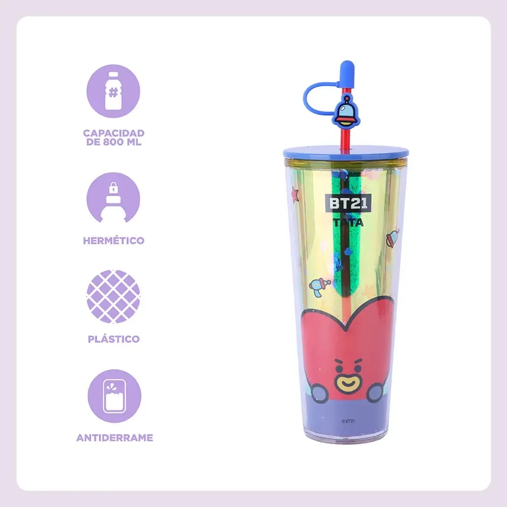 Vaso Holográfico BT21 "Tata" Mágico con Popote ❤️🚀800ML