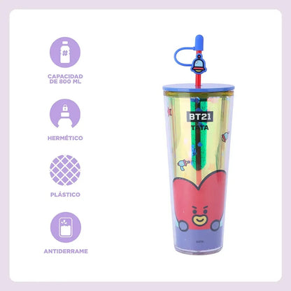 Vaso Holográfico BT21 "Tata" Mágico con Popote ❤️🚀800ML