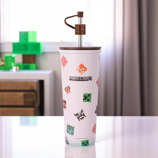 Vaso Térmico Minecraft de Acero Inoxidable con Popote 🟩🎮🧱