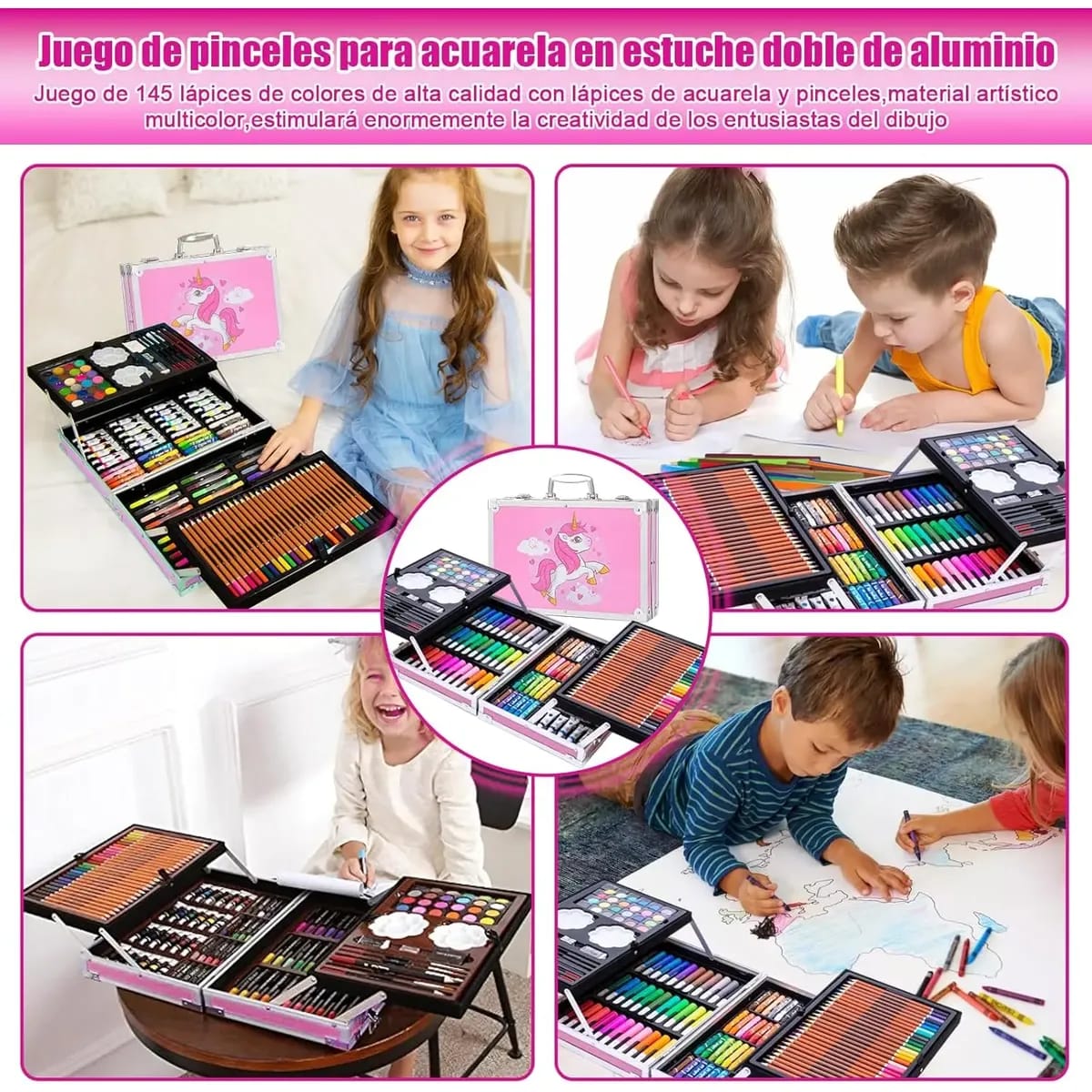 🦄 Maletín Metálico de Dibujo Mágico de Unicornio