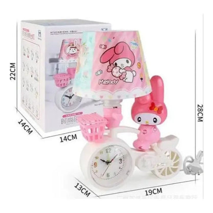 Lámpara de Mesa Multifuncional "My Melody en Bicicleta" con Reloj y Cesta 🎀🚲⏰
