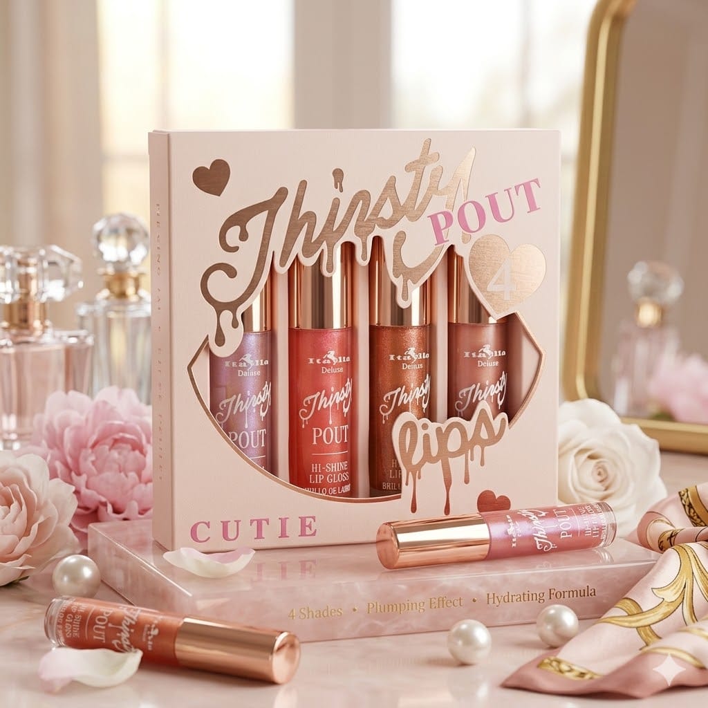 Set de labiales Thirsty Pout CUTIE 💖 Brillo Dulce y Radiante